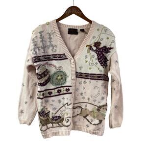 Not So Ugly Christmas Sweater Knitted Pastel Cardigan Santa Sleigh Horse Angel